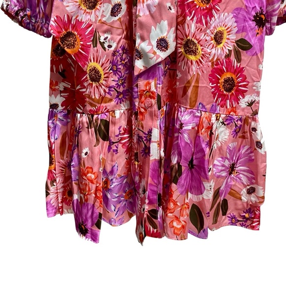 Rachel Parcell Pink Floral Shirt Dress Belted Tiered Ruffle Hem Long Sleeve 6 - Picture 7 of 16
